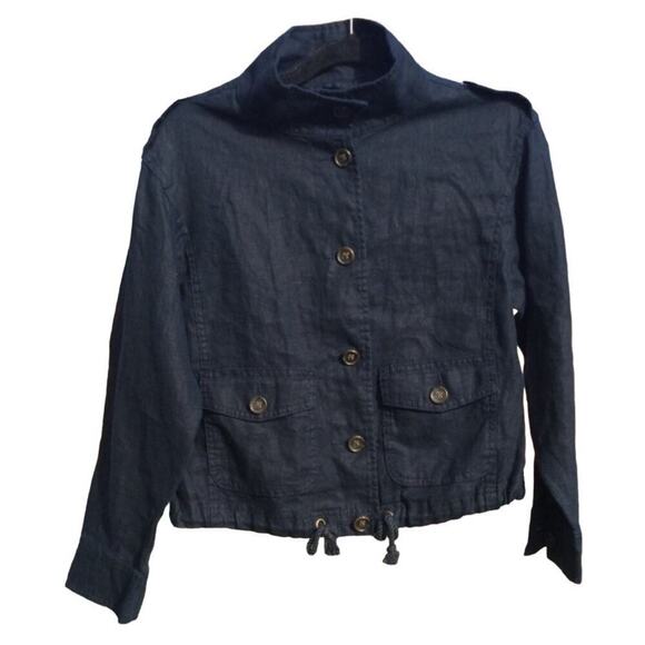 Talbots linen jacket womens P petite navy blue preppy classic coastal old money - Picture 12 of 12